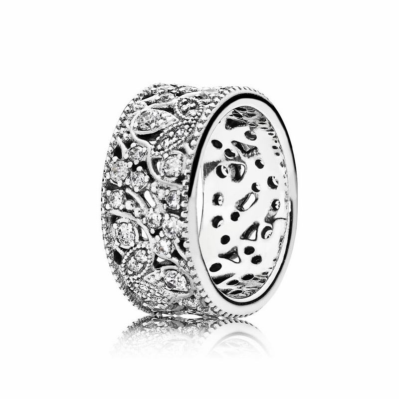 Pandora Shimmering Leaves Statement Ring - Sterling Silver/Cubic Zirconia - Canada | EY6099QT